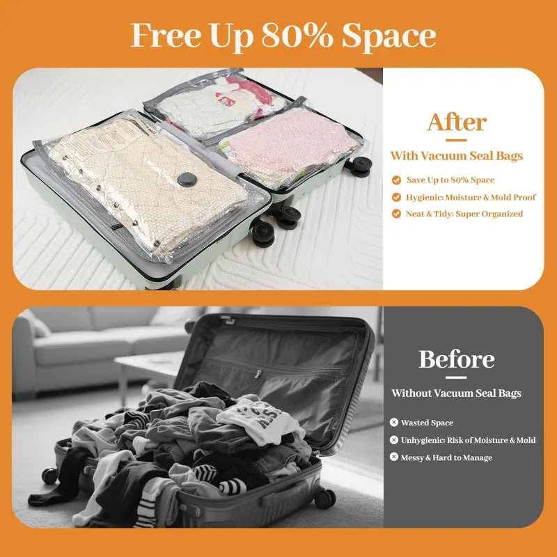 ✈️ The secret behind travel bloggers' suitcases! One pump with vacuum bags packs double the clothes for lightweight, overweight-free trips🧳