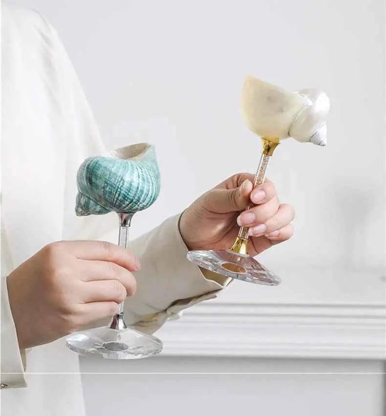 Handcrafted Green Galaxy Conch Shell Wine Glass – Natural Deep Sea Shell Goblet & Bar Decor