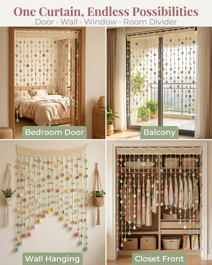 🌼 Handmade Crochet Floral & Bellflower Hanging Door Curtain, Cottagecore Boho Room Divider Decor