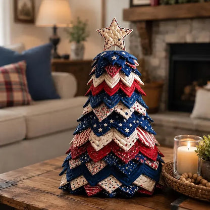 🎄Americana Christmas Tree Quilt Kit – Easy Layered Fabric Holiday Décor for Quilting Lovers