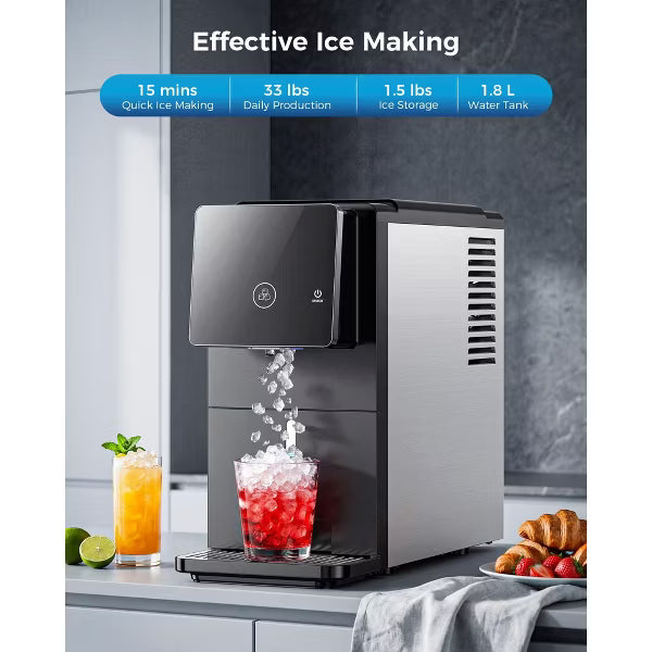 🔥Flash Sale🔥Countertop Nugget Ice Maker with One-Touch Dispensing – 33lbs/Day Production