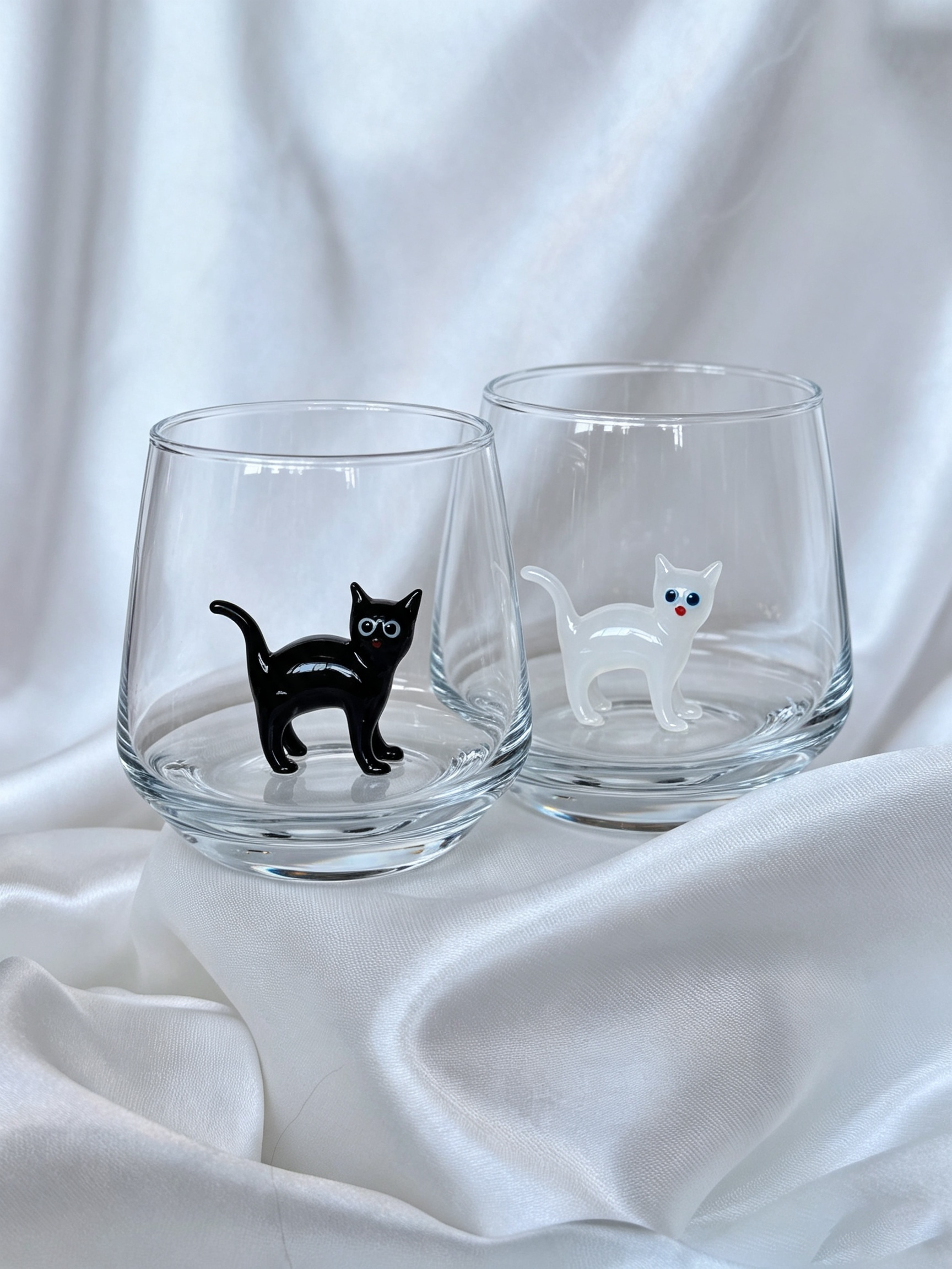 Handmade Murano Glass Cat Wine Glass | 3D Figurine, Stemless