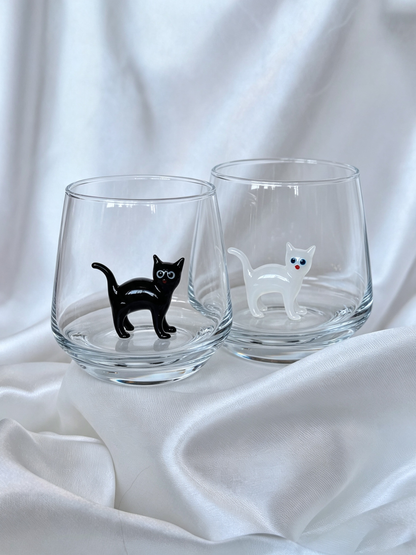 Handmade Murano Glass Cat Wine Glass | 3D Figurine, Stemless