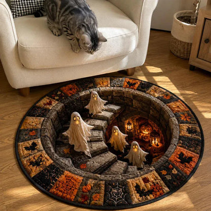 🔥 3D Haunted Staircase Round Rug – Spooky Halloween Optical Illusion 👻