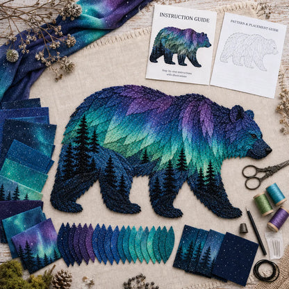 🌌 Beginner-Friendly Northern Lights Wildlife DIY Patchwork Kit | Complete Kit with All Tools & Step-by-Step Guide Included 💕