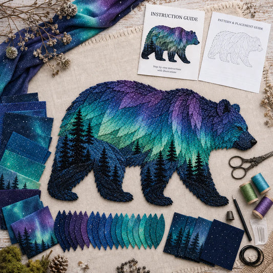 🌌 Beginner-Friendly Northern Lights Wildlife DIY Patchwork Kit | Complete Kit with All Tools & Step-by-Step Guide Included 💕