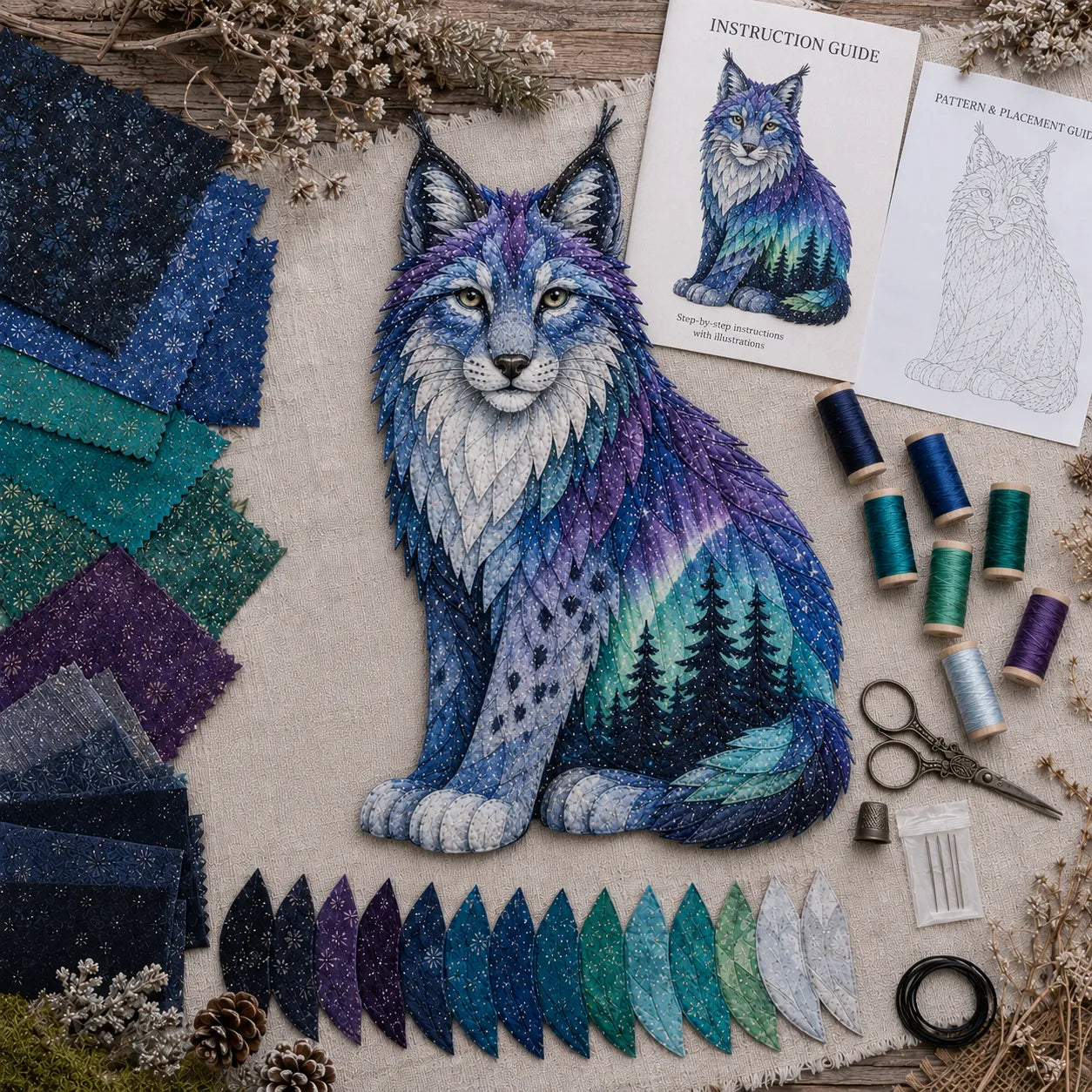 🌌 Beginner-Friendly Northern Lights Wildlife DIY Patchwork Kit | Complete Kit with All Tools & Step-by-Step Guide Included 💕