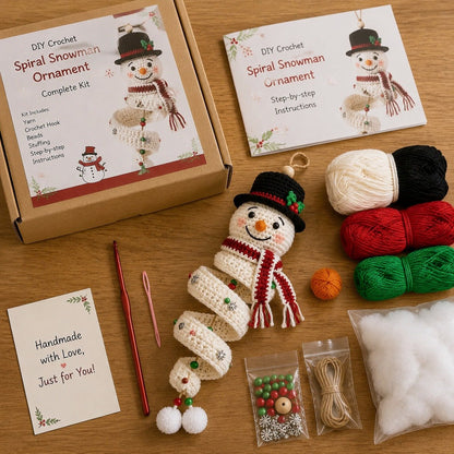 🎅 DIY Crochet Snowman Swirl Ornament Kit - 🎄🧶A crochet project suitable for beginners