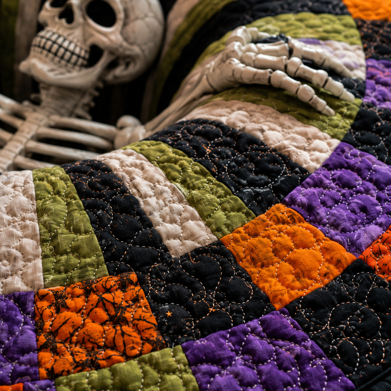 🎃3D Skeleton Vortex Quilted Round Halloween Rug