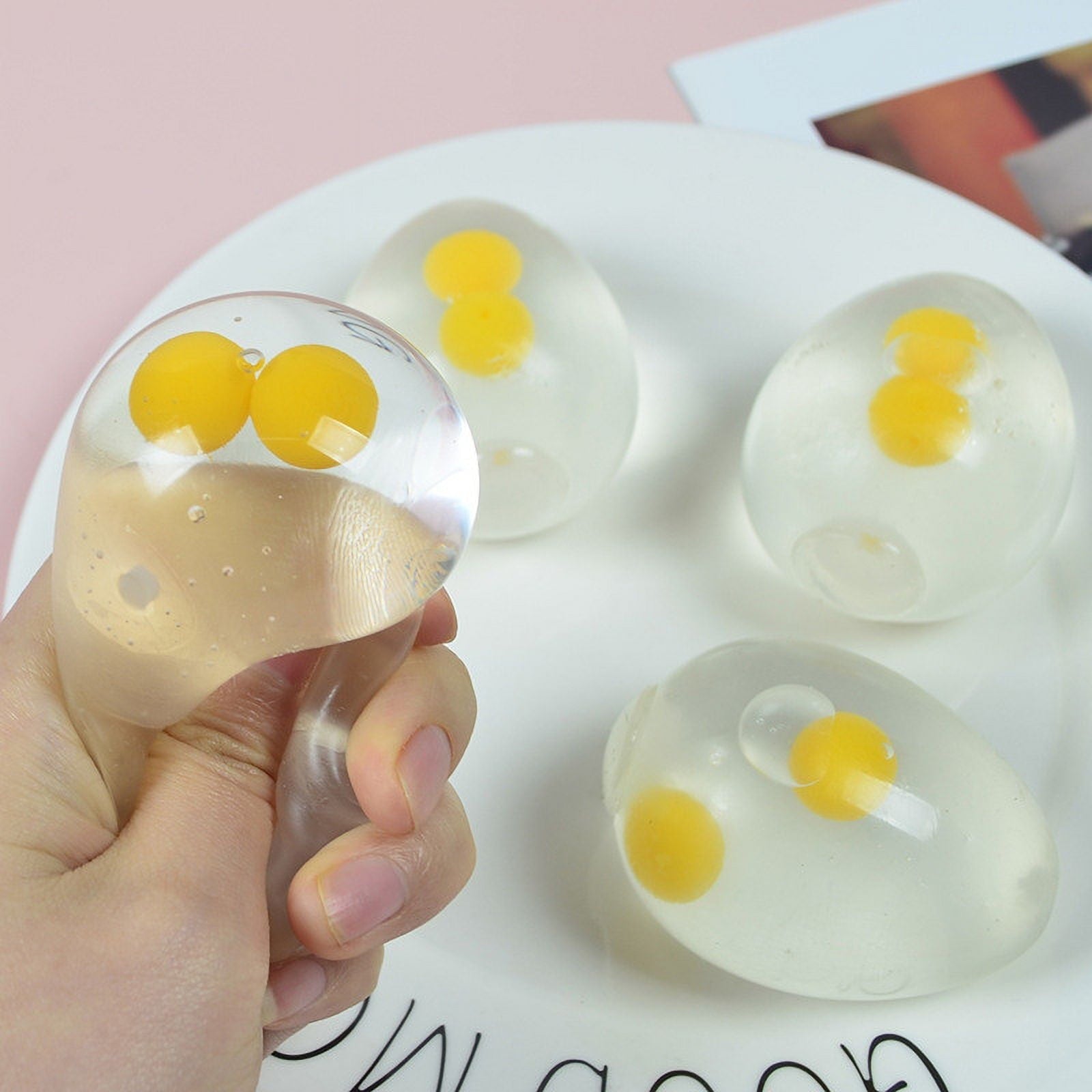 3 Pack Double Yolk Egg Squishy Stress Relief Toys, Transparent Food Shaped Fidget Toys, Slow Rebound Egg Squeeze Toys for Anxiety Relief, Desk Toys, Sensory Play Gifts