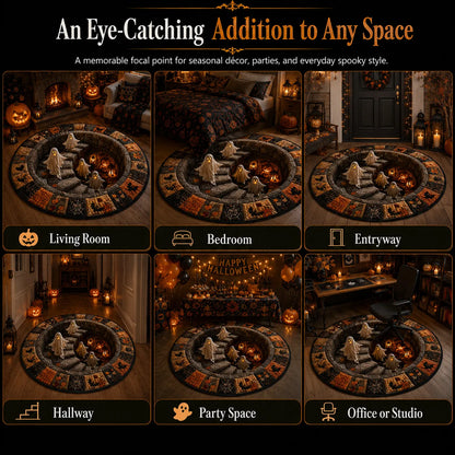 🔥 3D Haunted Staircase Round Rug – Spooky Halloween Optical Illusion 👻