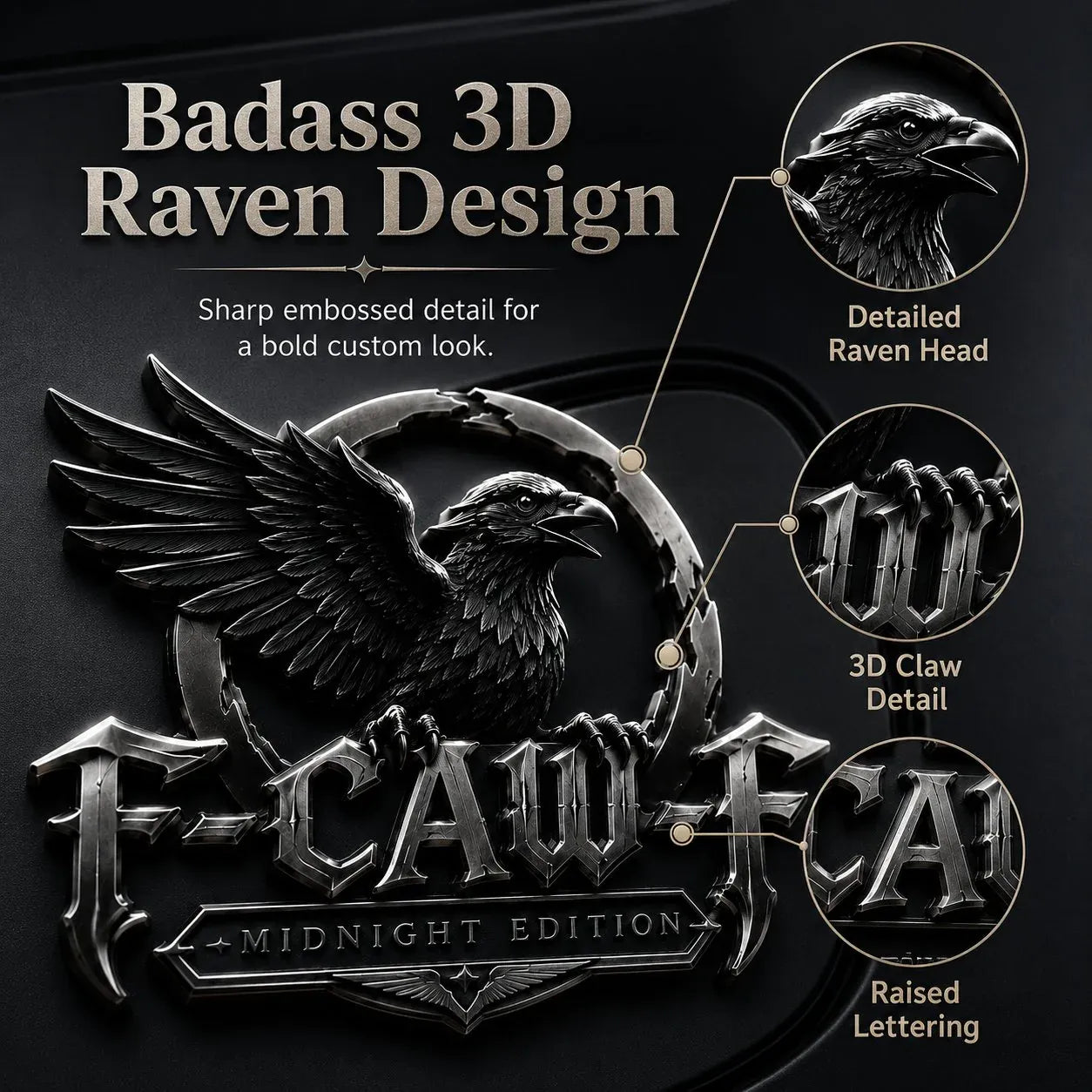 🦅 F-CAW-F Midnight Edition Metal Emblem - Premium Raven Badge For Drivers With Attitude