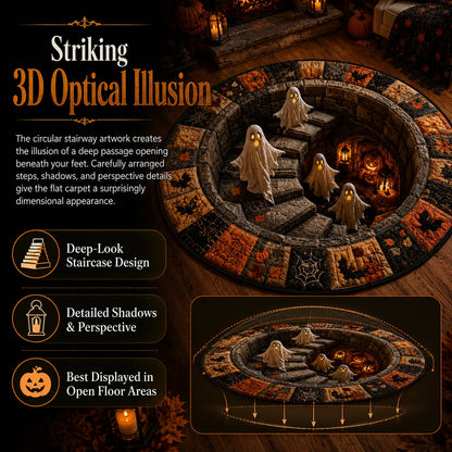 🔥 3D Haunted Staircase Round Rug – Spooky Halloween Optical Illusion 👻