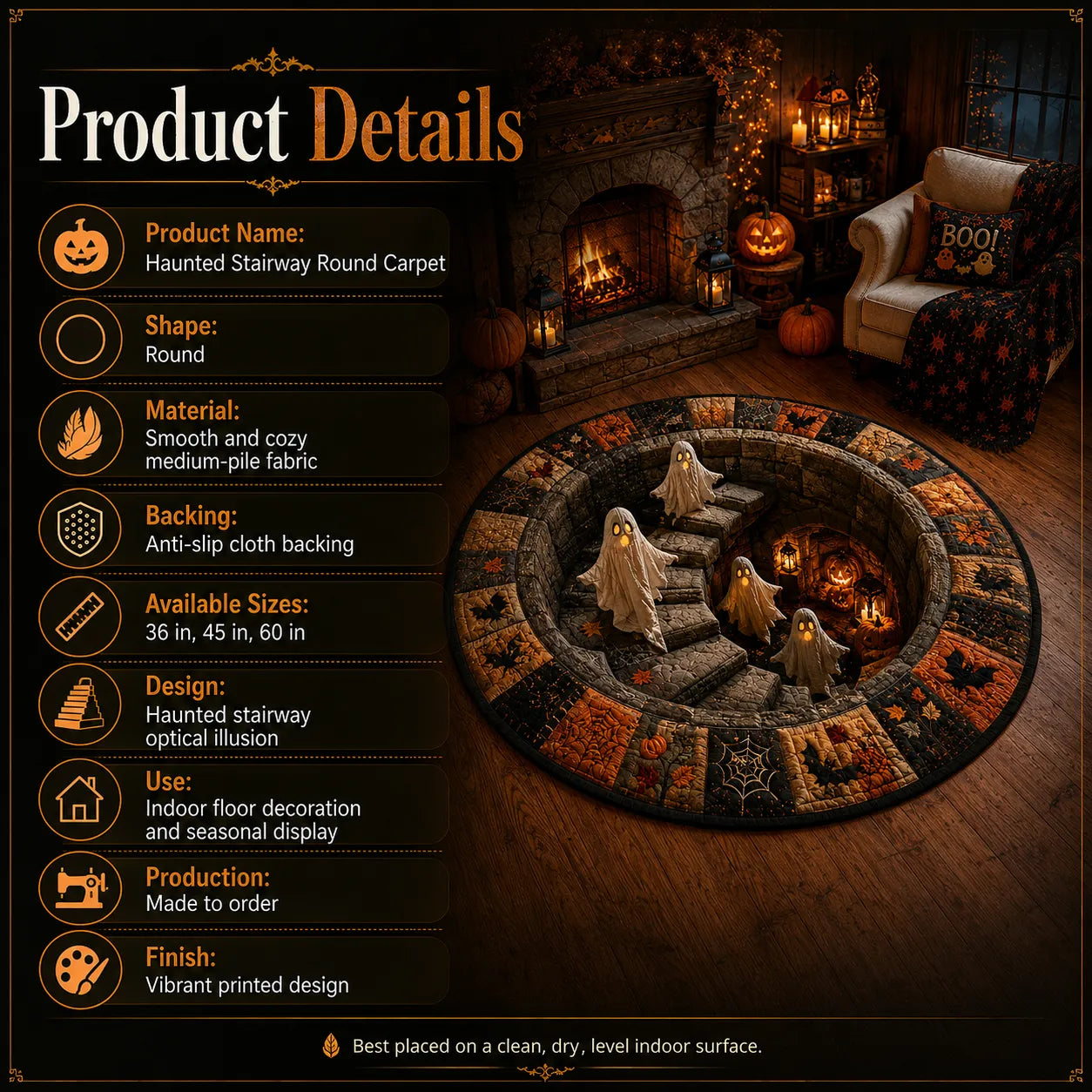 🔥 3D Haunted Staircase Round Rug – Spooky Halloween Optical Illusion 👻