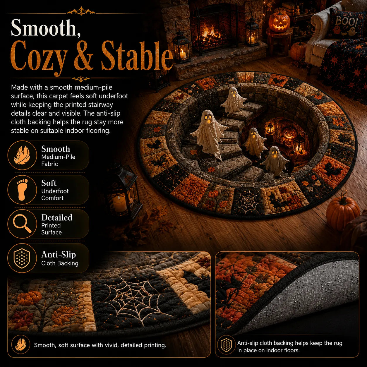 🔥 3D Haunted Staircase Round Rug – Spooky Halloween Optical Illusion 👻