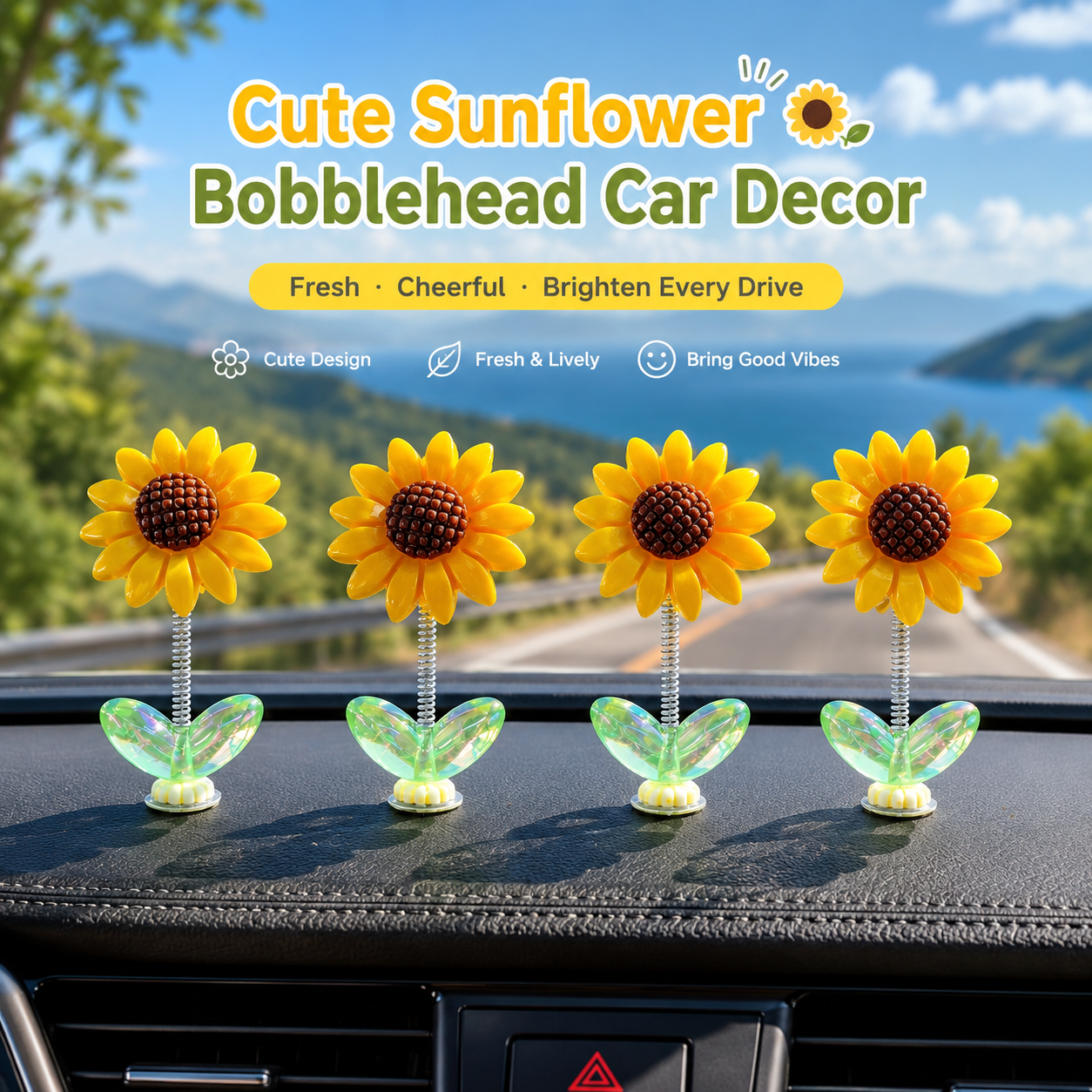 5 Pcs Car Dashboard Flower Decor Set Cute Mini Bobblehead Dancing Sunflowers for Car Interior Mirror Accessories Shaking Head Spring Toy Decorative Auto Ornament Gift