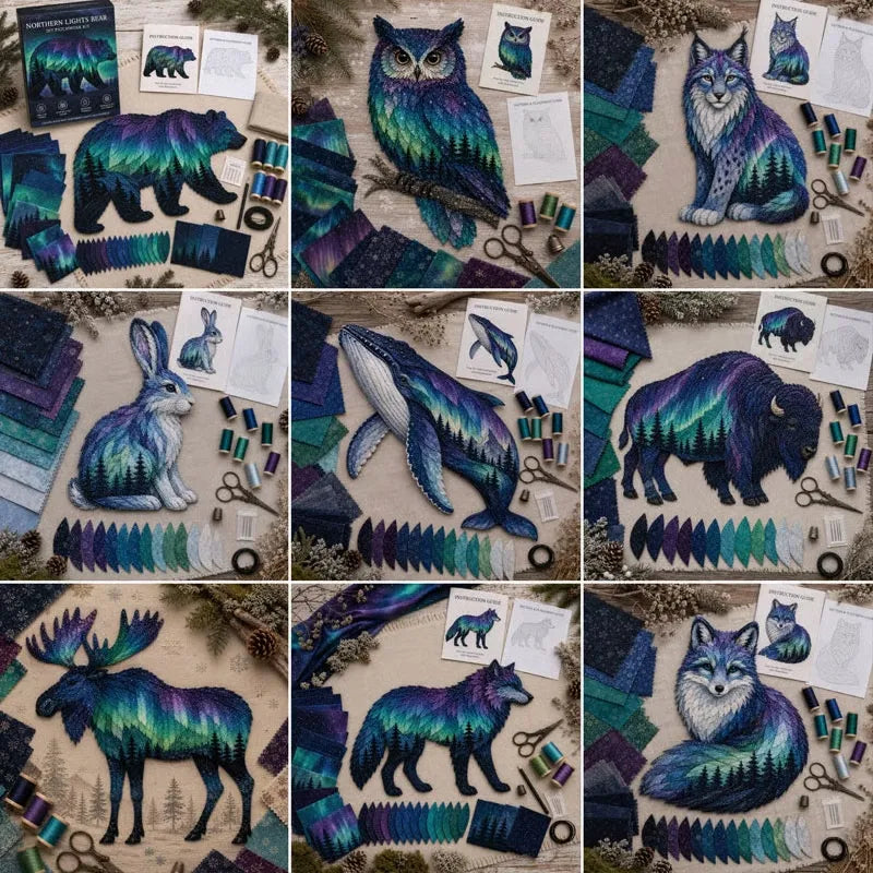 🌌 Beginner-Friendly Northern Lights Wildlife DIY Patchwork Kit | Complete Kit with All Tools & Step-by-Step Guide Included 💕