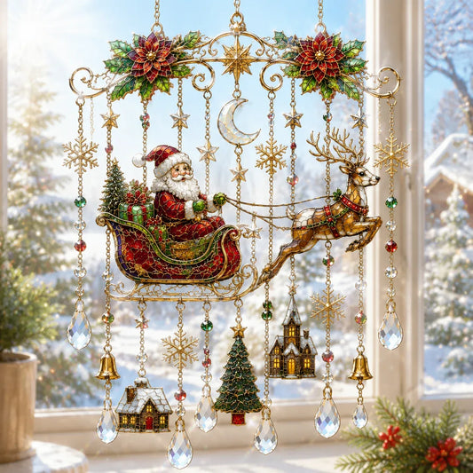 🔥🦌🎄Handmade Christmas Stained Glass Window Hanging | ✨Bring Christmas Magic Home