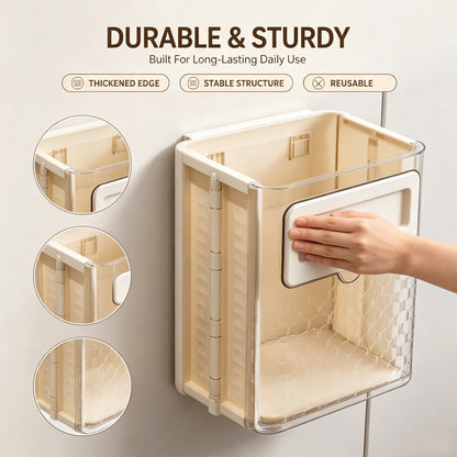 🏠 Small space savior! Folds into an "ultra-thin sheet" in 1 second. This wall-mounted bin keeps countertops neat forever✨