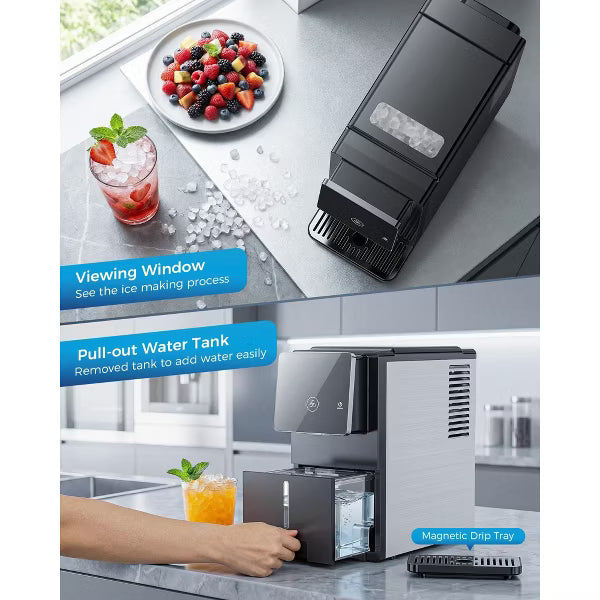 🔥Flash Sale🔥Countertop Nugget Ice Maker with One-Touch Dispensing – 33lbs/Day Production