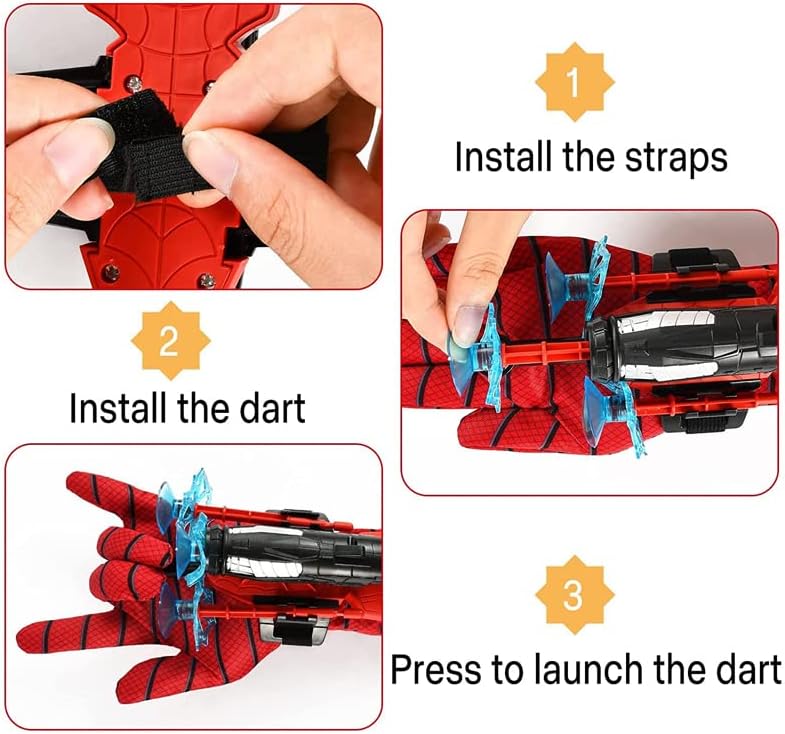 Spider Gloves Man Web Shooter Toy, Spider Kids Plastic Superhero Launcher Glove Hero Movie Launcher with Wrist Toy Set, Medium