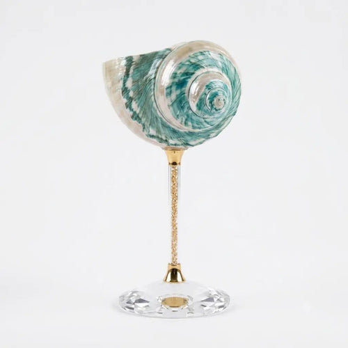 Handcrafted Green Galaxy Conch Shell Wine Glass – Natural Deep Sea Shell Goblet & Bar Decor