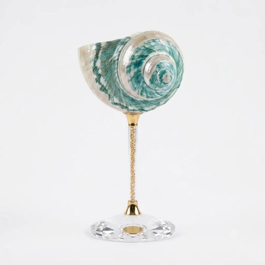 Handcrafted Green Galaxy Conch Shell Wine Glass – Natural Deep Sea Shell Goblet & Bar Decor