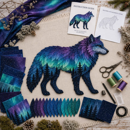 🌌 Beginner-Friendly Northern Lights Wildlife DIY Patchwork Kit | Complete Kit with All Tools & Step-by-Step Guide Included 💕