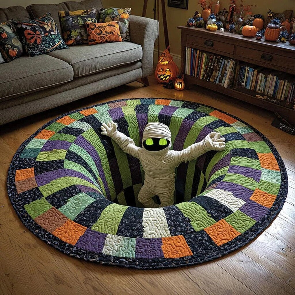 🎃3D Skeleton Vortex Quilted Round Halloween Rug