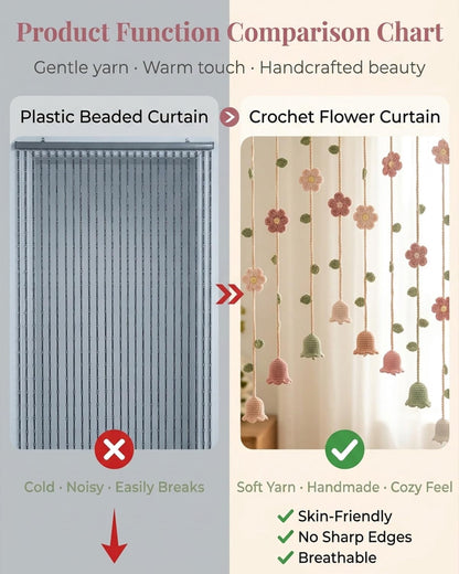 🌼 Handmade Crochet Floral & Bellflower Hanging Door Curtain, Cottagecore Boho Room Divider Decor