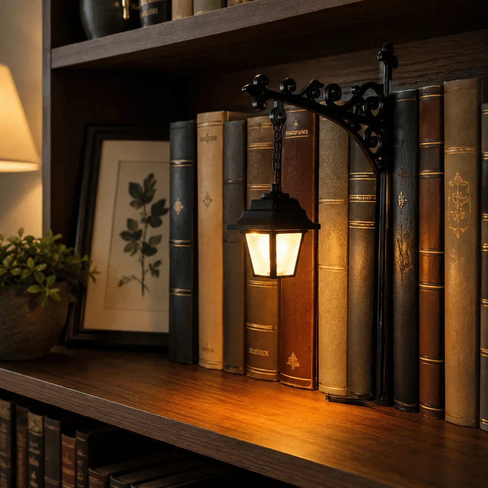 Mini Library Lantern Bookshelf Light Vintage Shelf Decor for Reading Nooks Book Lovers