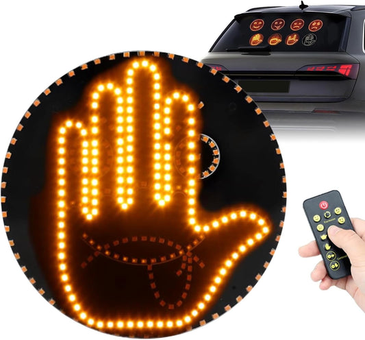 Car Finger Light with Remote, Hand Gesture Amber LED Light - 14 Modes for Road Rage Warning Signs Ideal Car Accessory