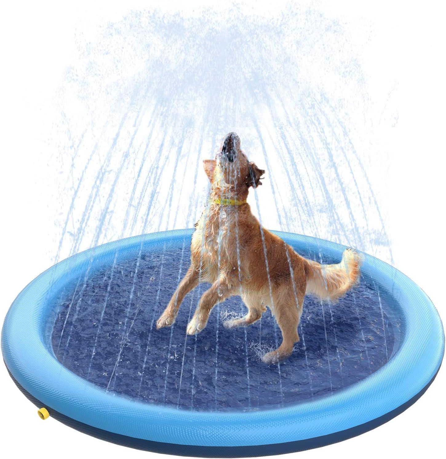 Splash Pad for Dogs & Kids - Anti-Slip Dog Pool for Large Dogs, 0.58 mm Thickened Durable Outdoor Water Play Mat, Summer Sprinkler Toy for Backyard (51inch)