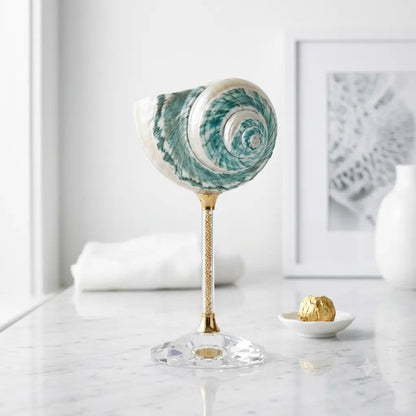 Handcrafted Green Galaxy Conch Shell Wine Glass – Natural Deep Sea Shell Goblet & Bar Decor
