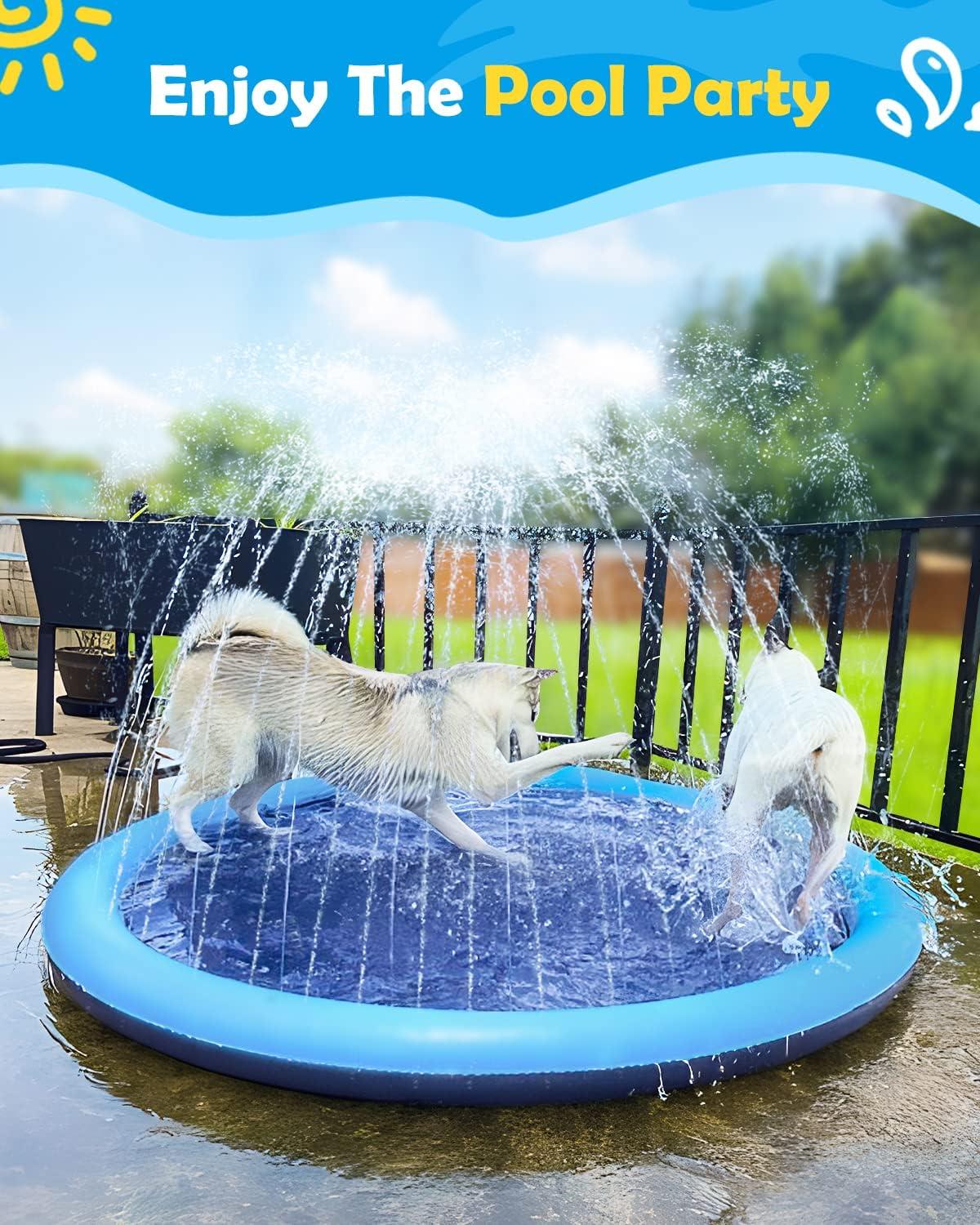 Splash Pad for Dogs & Kids - Anti-Slip Dog Pool for Large Dogs, 0.58 mm Thickened Durable Outdoor Water Play Mat, Summer Sprinkler Toy for Backyard (51inch)
