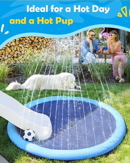 Splash Pad for Dogs & Kids - Anti-Slip Dog Pool for Large Dogs, 0.58 mm Thickened Durable Outdoor Water Play Mat, Summer Sprinkler Toy for Backyard (51inch)