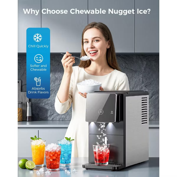 🔥Flash Sale🔥Countertop Nugget Ice Maker with One-Touch Dispensing – 33lbs/Day Production