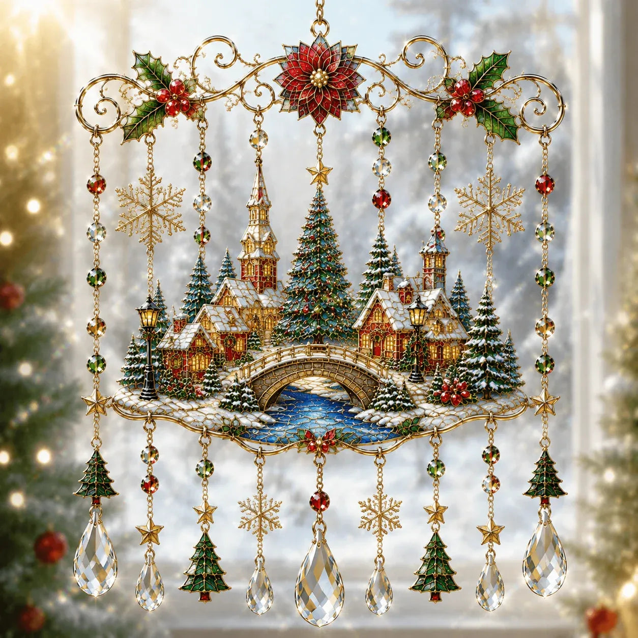 🔥🦌🎄Handmade Christmas Stained Glass Window Hanging | ✨Bring Christmas Magic Home