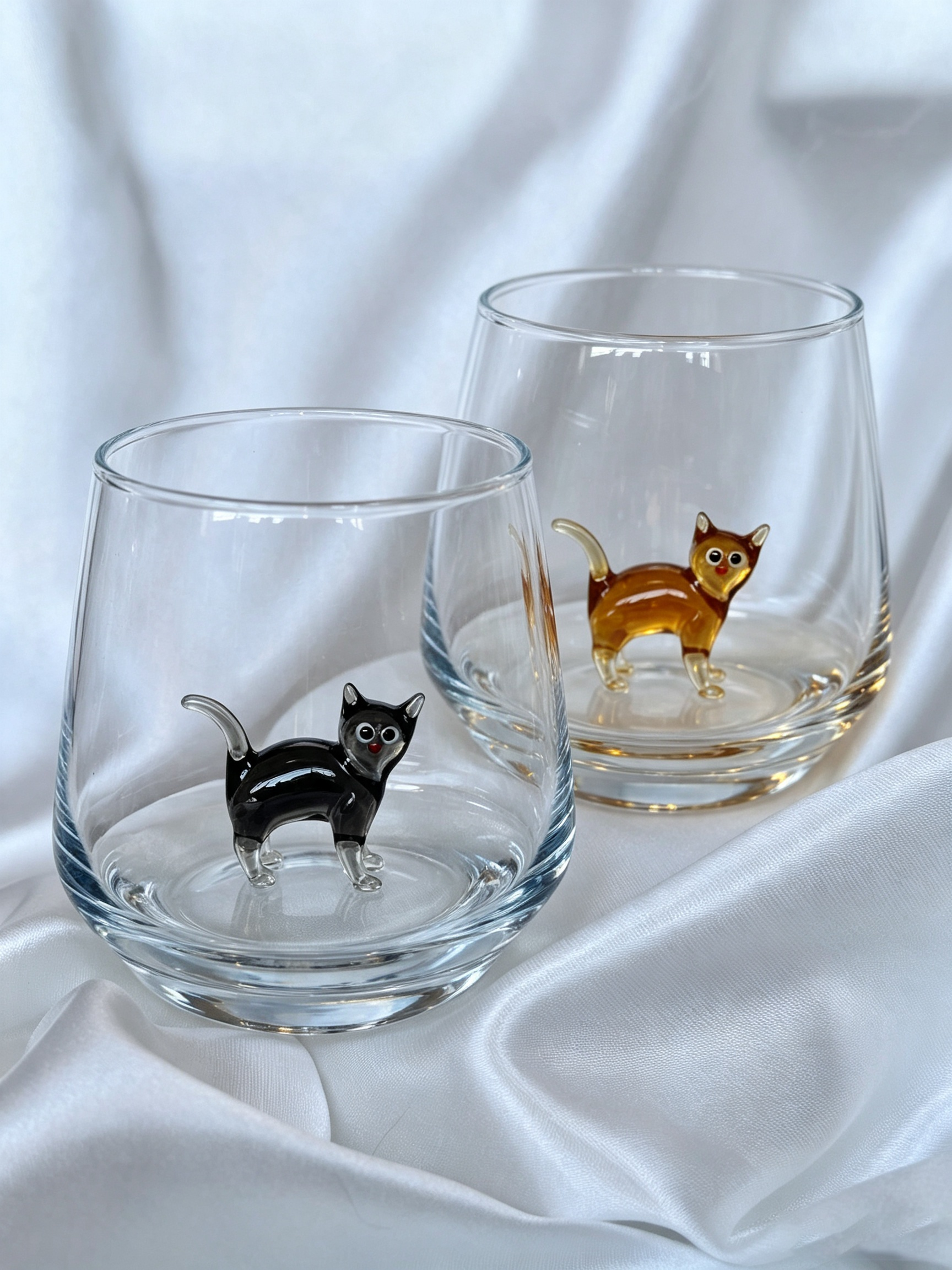 Handmade Murano Glass Cat Wine Glass | 3D Figurine, Stemless