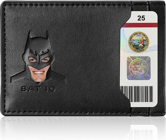 Leather Bat Wallet for Men and Women, Superhero-Inspired Card Holder with Multiple Card Slots, Eye Cutout Design, Personalized ID Wallet