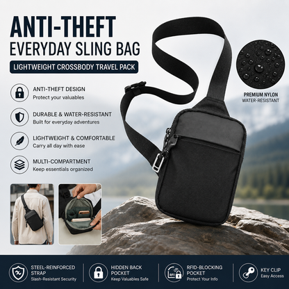 Anti-Theft Everyday Sling Bag – Lightweight Crossbody Travel Pack