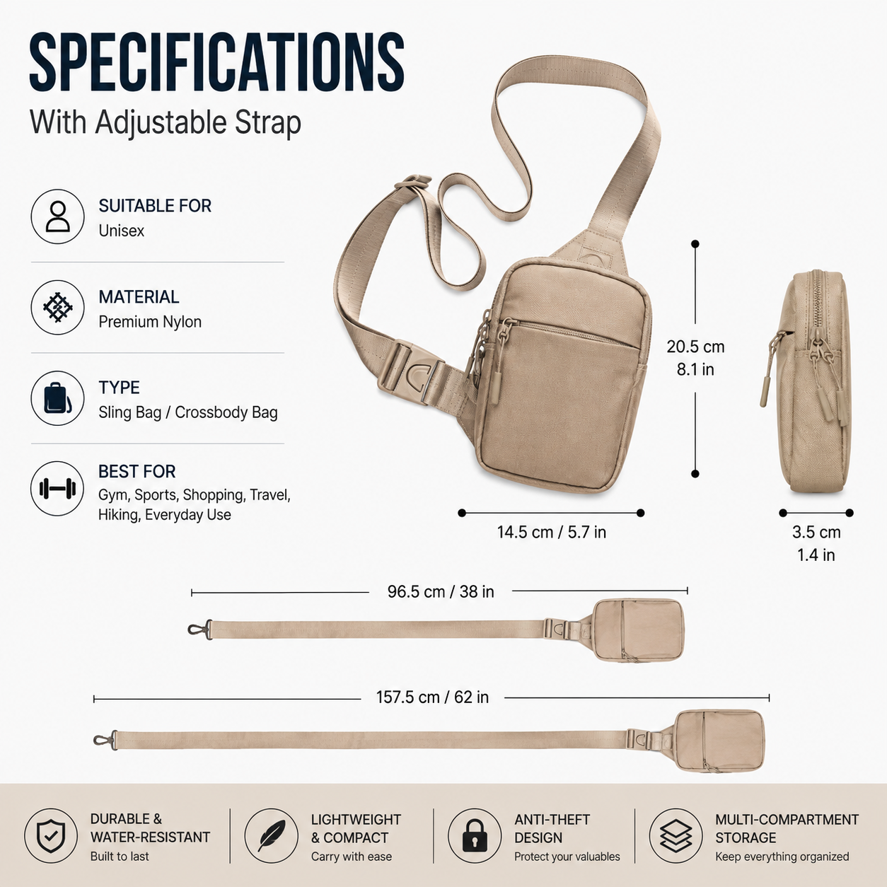 Anti-Theft Everyday Sling Bag – Lightweight Crossbody Travel Pack