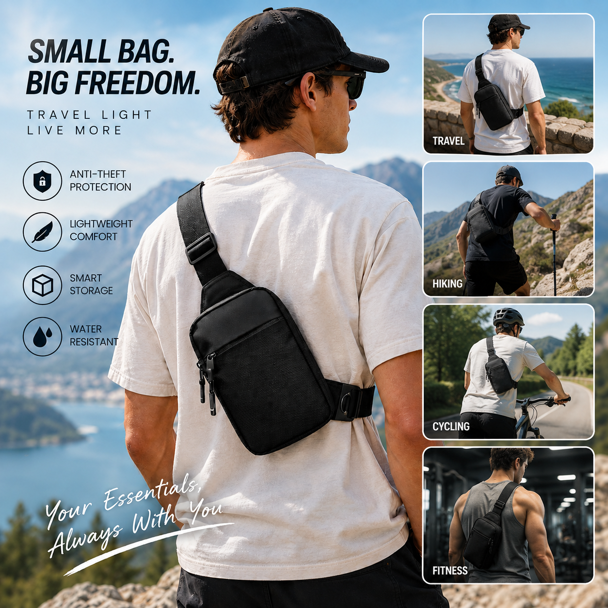 Anti-Theft Everyday Sling Bag – Lightweight Crossbody Travel Pack