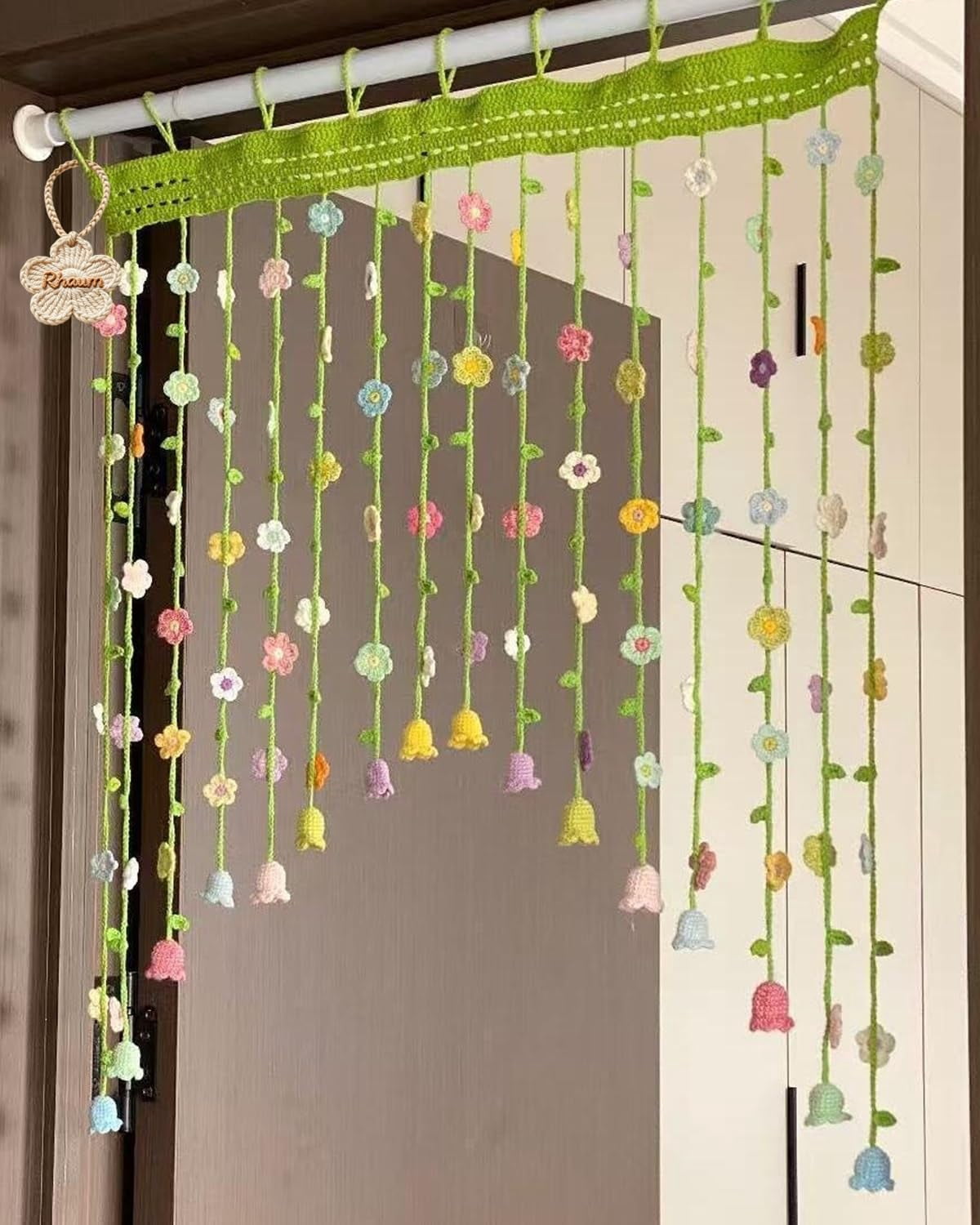 🌼 Handmade Crochet Floral & Bellflower Hanging Door Curtain, Cottagecore Boho Room Divider Decor