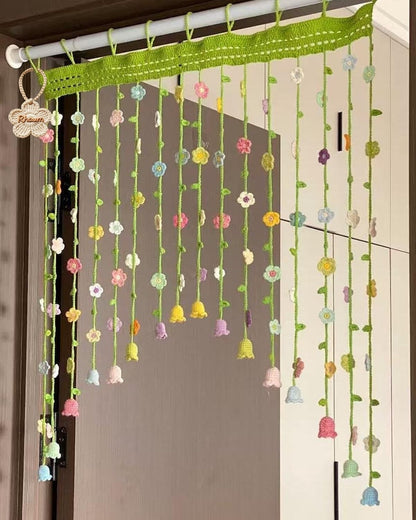 🌼 Handmade Crochet Floral & Bellflower Hanging Door Curtain, Cottagecore Boho Room Divider Decor