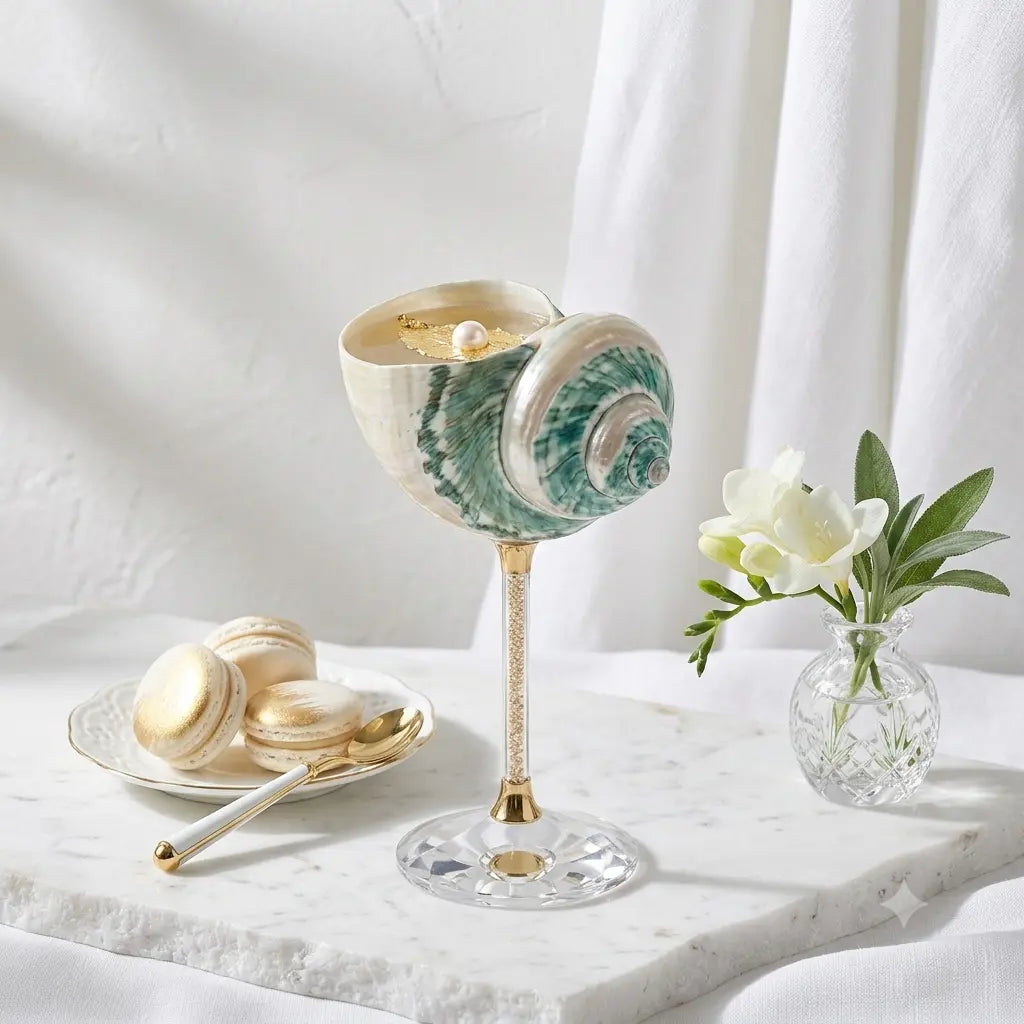 Handcrafted Green Galaxy Conch Shell Wine Glass – Natural Deep Sea Shell Goblet & Bar Decor