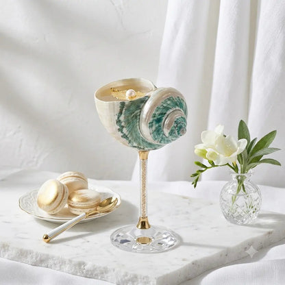 Handcrafted Green Galaxy Conch Shell Wine Glass – Natural Deep Sea Shell Goblet & Bar Decor