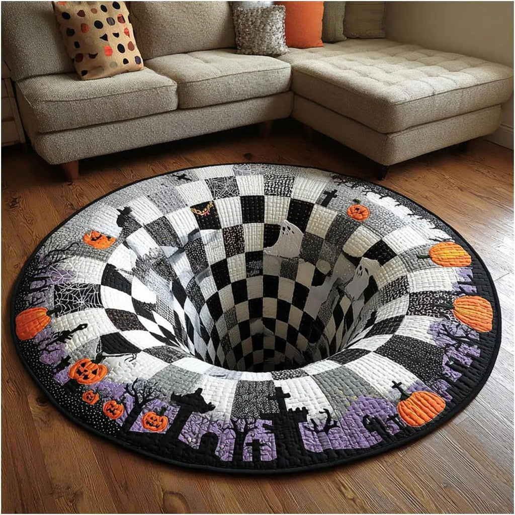 🎃3D Skeleton Vortex Quilted Round Halloween Rug