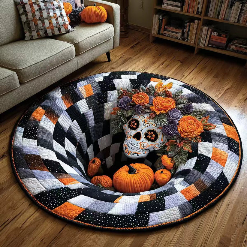 🎃3D Skeleton Vortex Quilted Round Halloween Rug