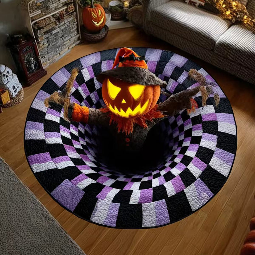 🎃3D Skeleton Vortex Quilted Round Halloween Rug